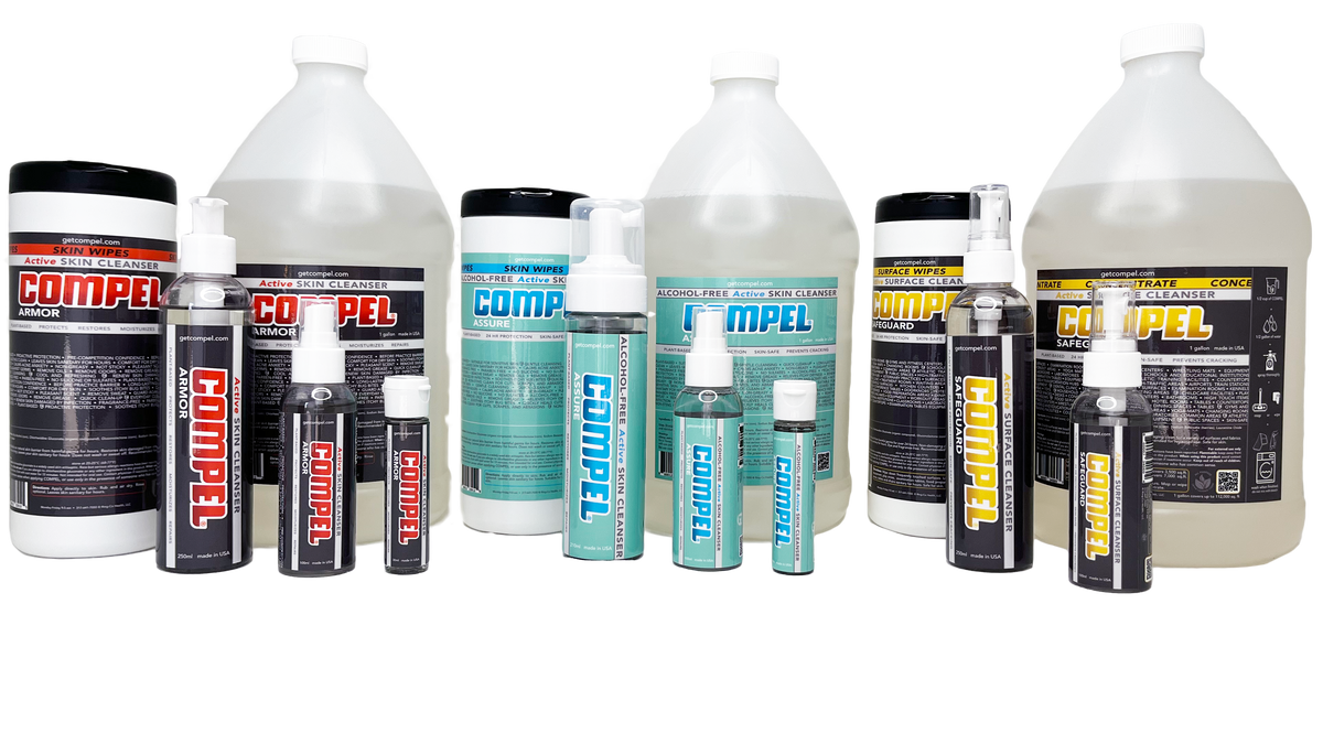 COMPEL ARMOR, ASSURE, and SAFEGUARD skin and surface cleanser system
